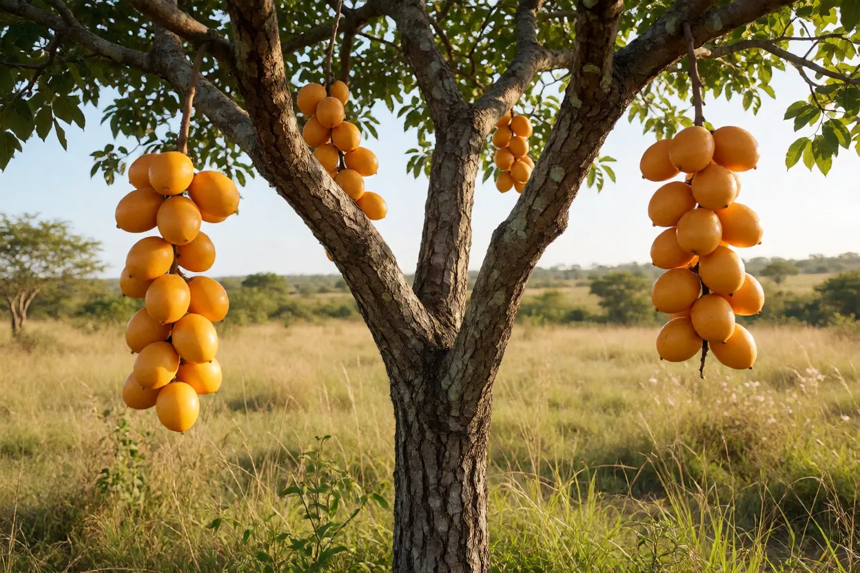 Árvore de pequi carregada de frutos no Cerrado