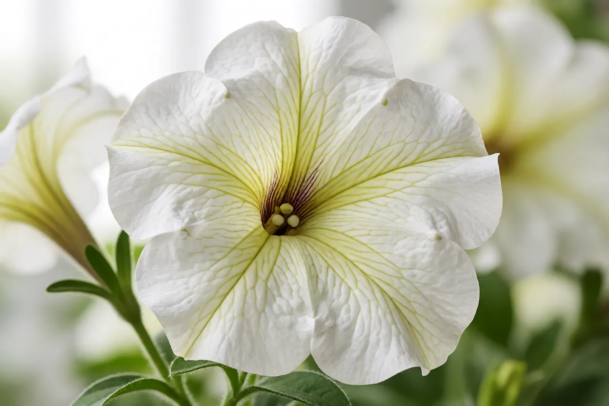 Close-up de flor de petúnia em formato de trombeta