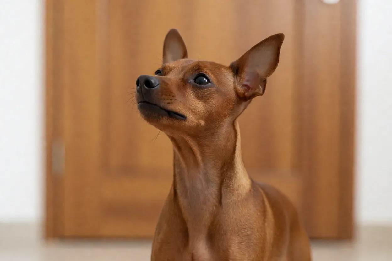 Pinscher: tamanhos, personalidade e como cuidar da raça Pinscher latindo para a porta