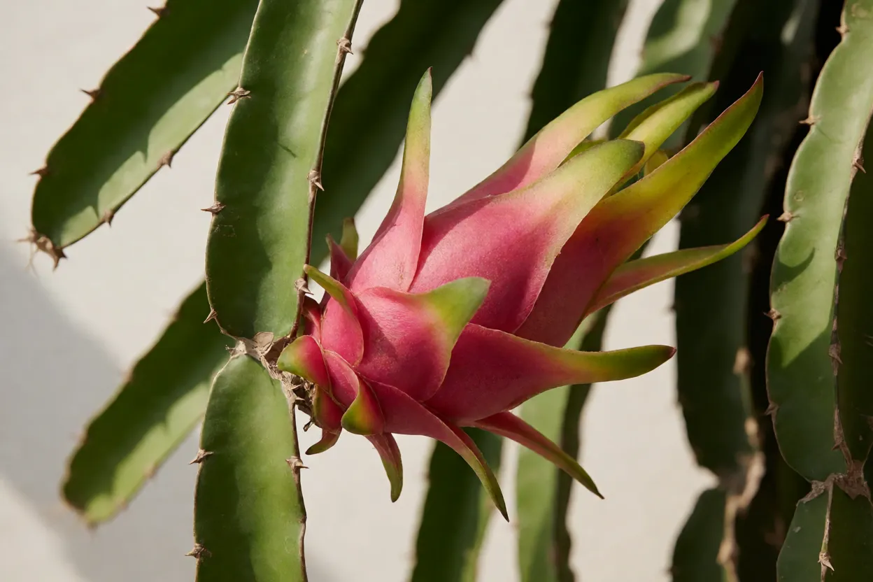 Pitaya: tipos, cores dos frutos, cultivo e como fazer a planta produzir Cladódio de pitaya com sinais de queimadura solar