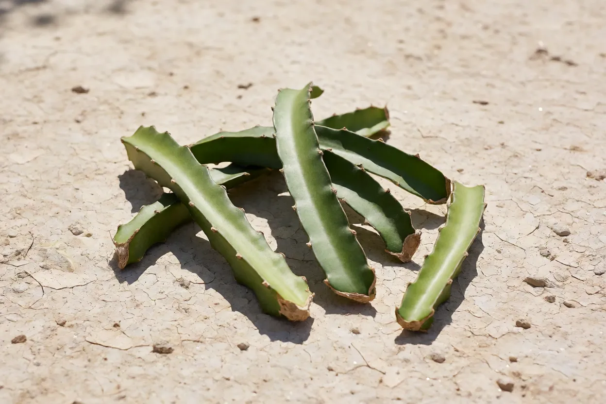 Pitaya: tipos, cores dos frutos, cultivo e como fazer a planta produzir Estacas de pitaya cicatrizando antes do plantio