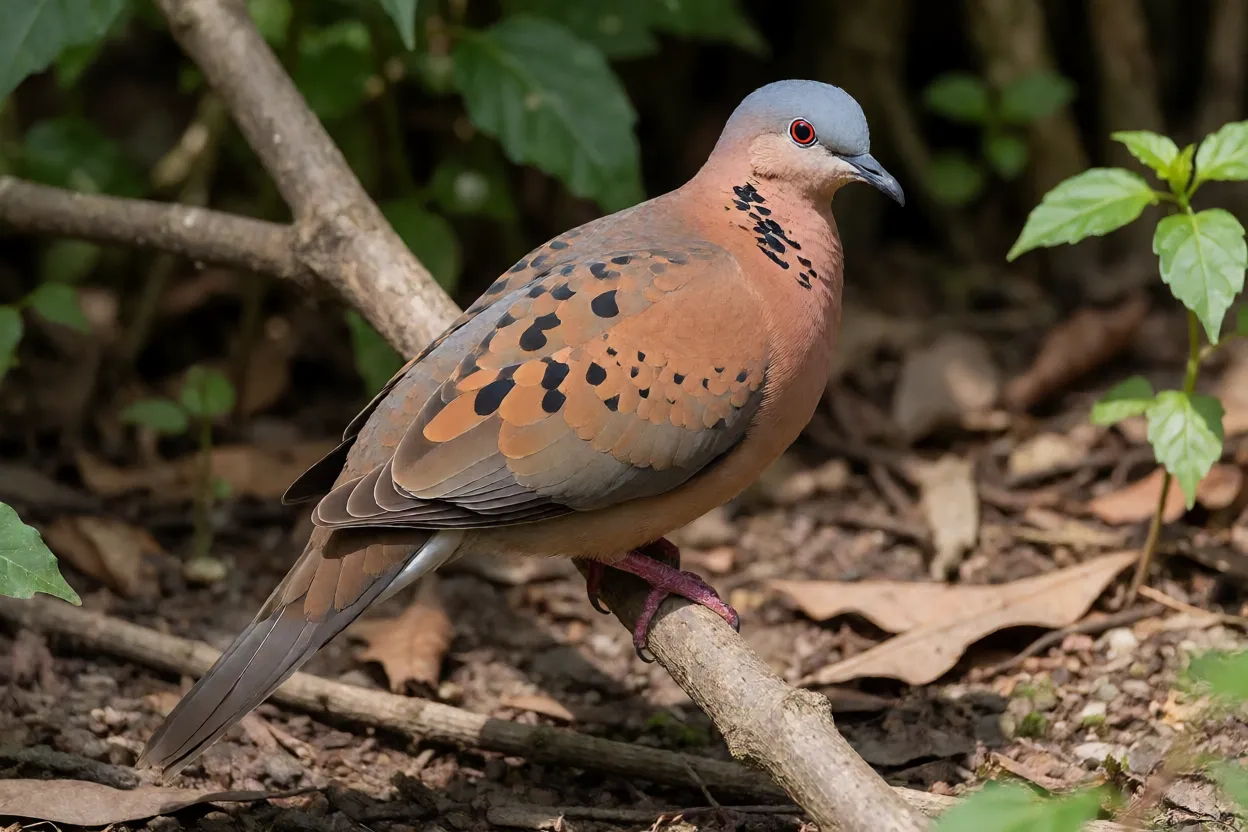 Pomba-rola macho empoleirado mostrando plumagem ferrugem e cabeça cinza