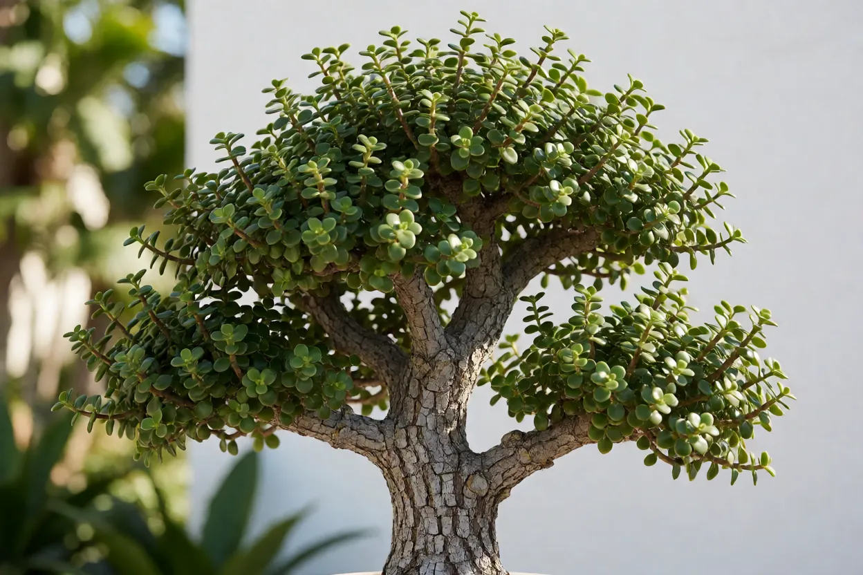 Portulacaria Afra: características, crescimento, poda e como cultivar a suculenta Portulacaria afra adulta mostrando porte arbustivo e casca cinza