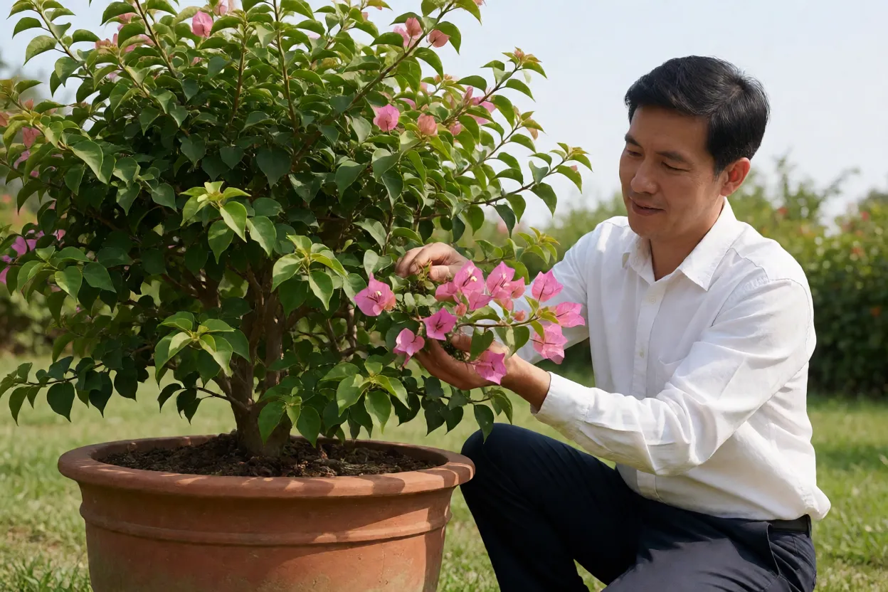 Primavera: como cuidar, podar e cultivar a Bougainvillea spectabilis Bougainvillea spectabilis recebendo adubação em vaso