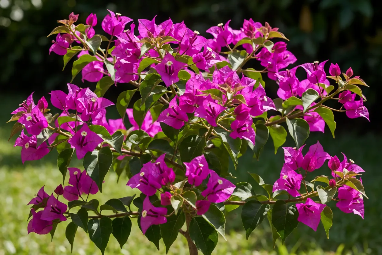 Primavera: como cuidar, podar e cultivar a Bougainvillea spectabilis Bougainvillea spectabilis com muitas brácteas coloridas após manejo correto