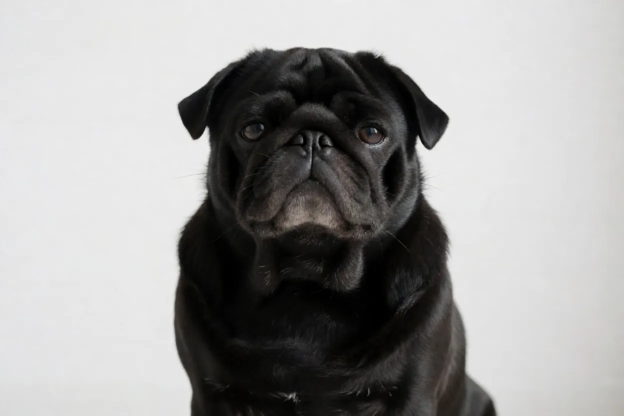 Pug sendo escovado com luva de borracha
