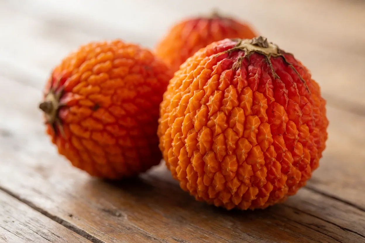 Frutos de pupunha em close mostrando cores e textura