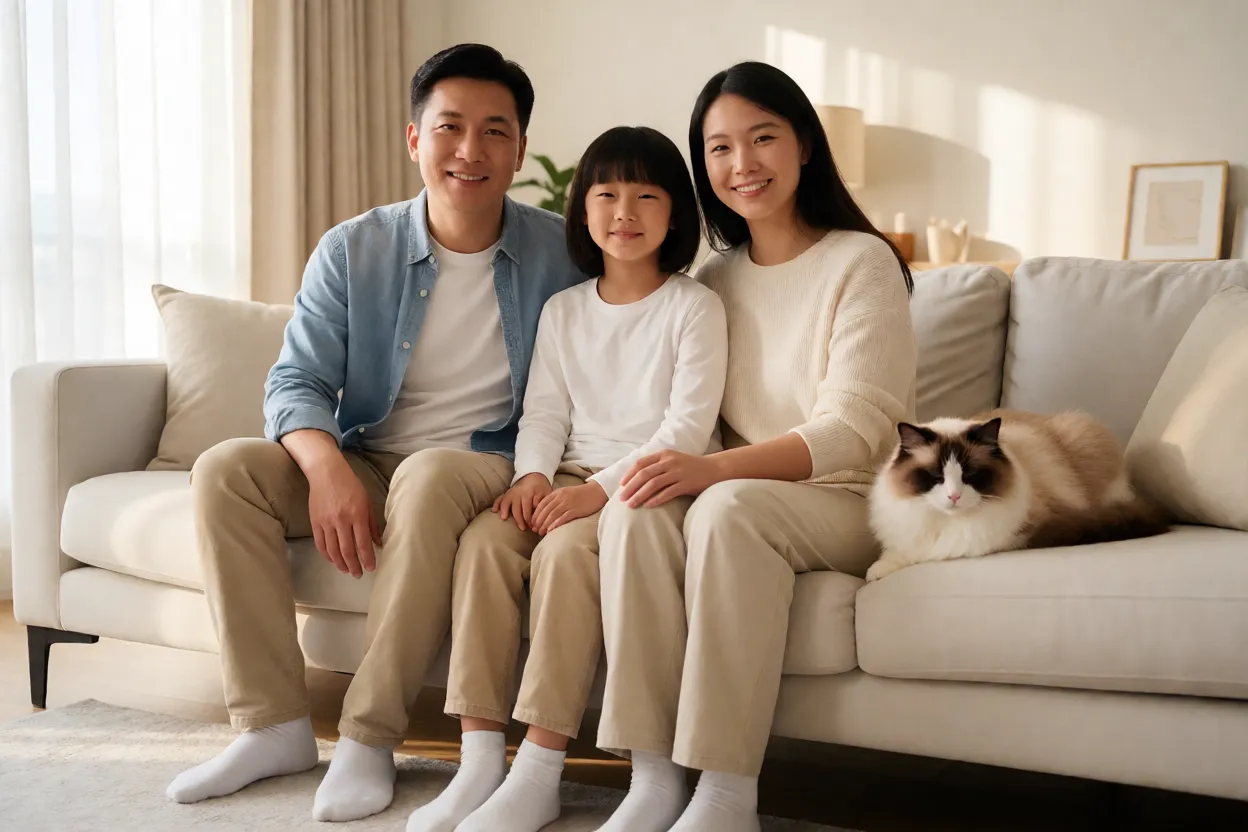 Ragdoll: personalidade, pelagem e tudo sobre a raça Família relaxada com um Ragdoll no sofá