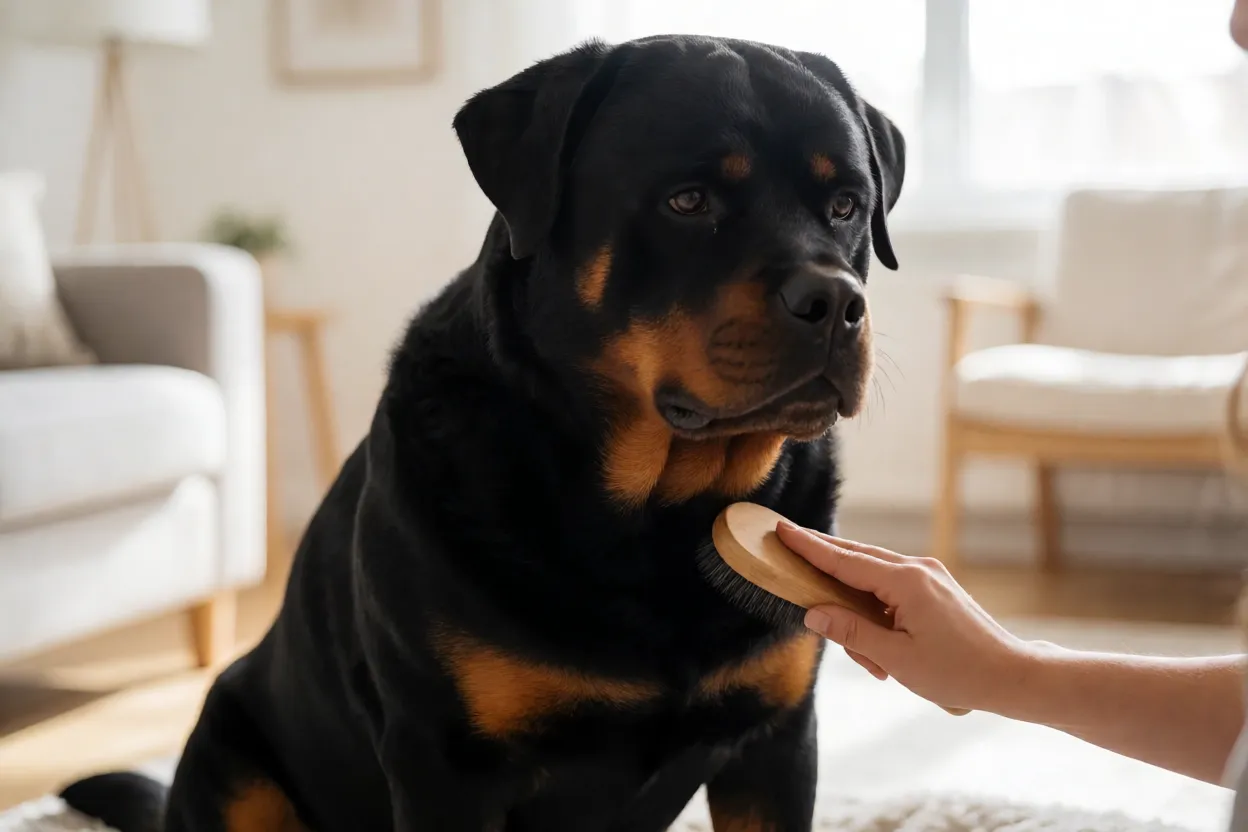 Rotina di&aacute;ria de cuidados com Rottweiler: escova&ccedil;&atilde;o e verifica&ccedil;&atilde;o de patas