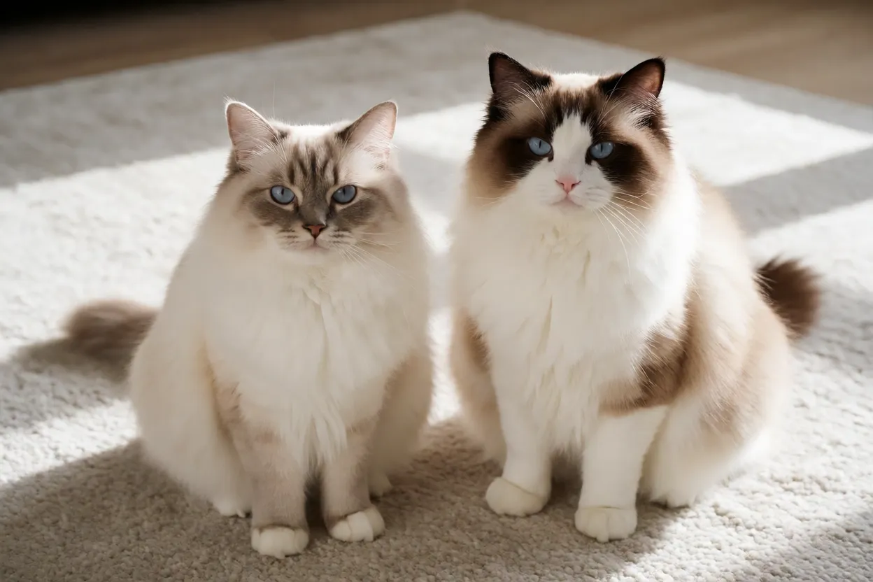 Compara&ccedil;&atilde;o visual entre Sagrado da Birm&acirc;nia e Ragdoll