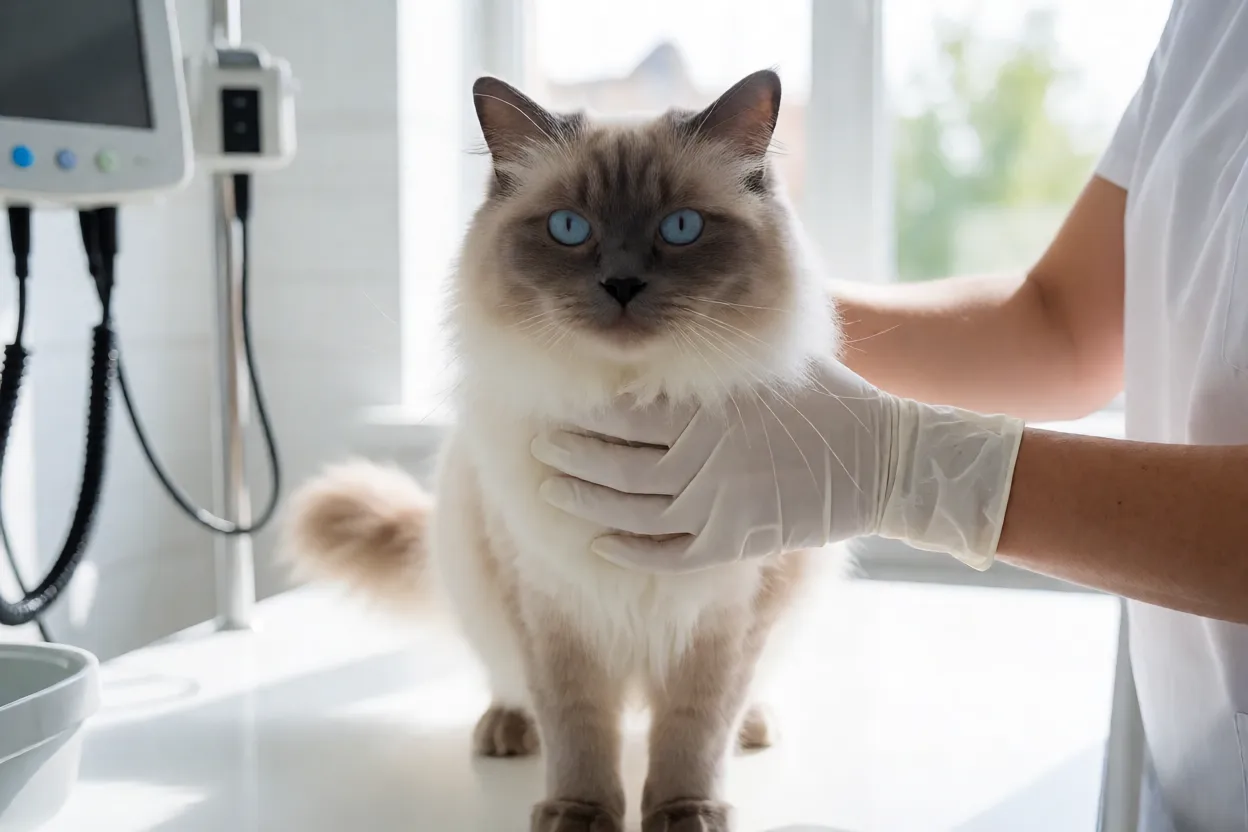 Sagrado da Birm&acirc;nia em consulta veterin&aacute;ria de rotina