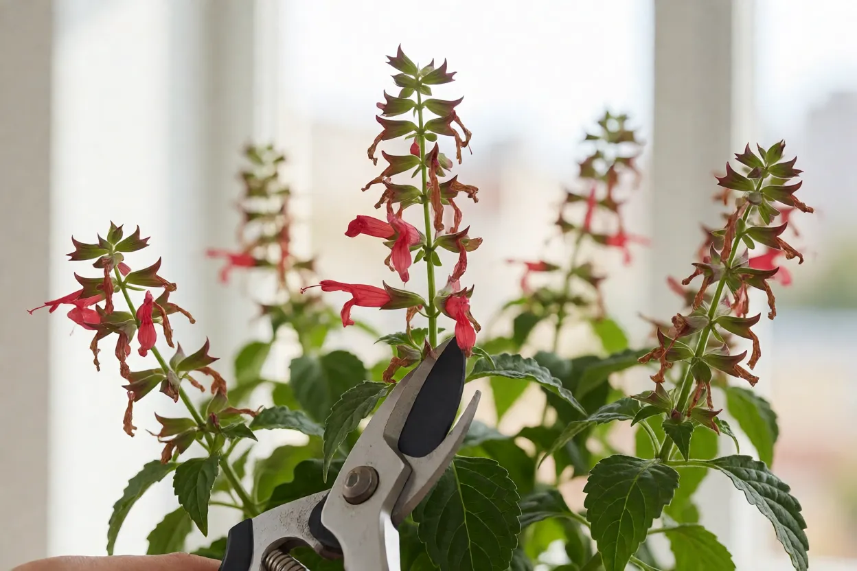 Sálvia: como cultivar, floração e cuidados com a planta Poda e remoção de espigas murchas de Salvia splendens