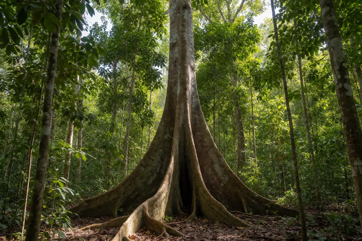 Samaúma gigante adulta com sapopemas na floresta amazônica