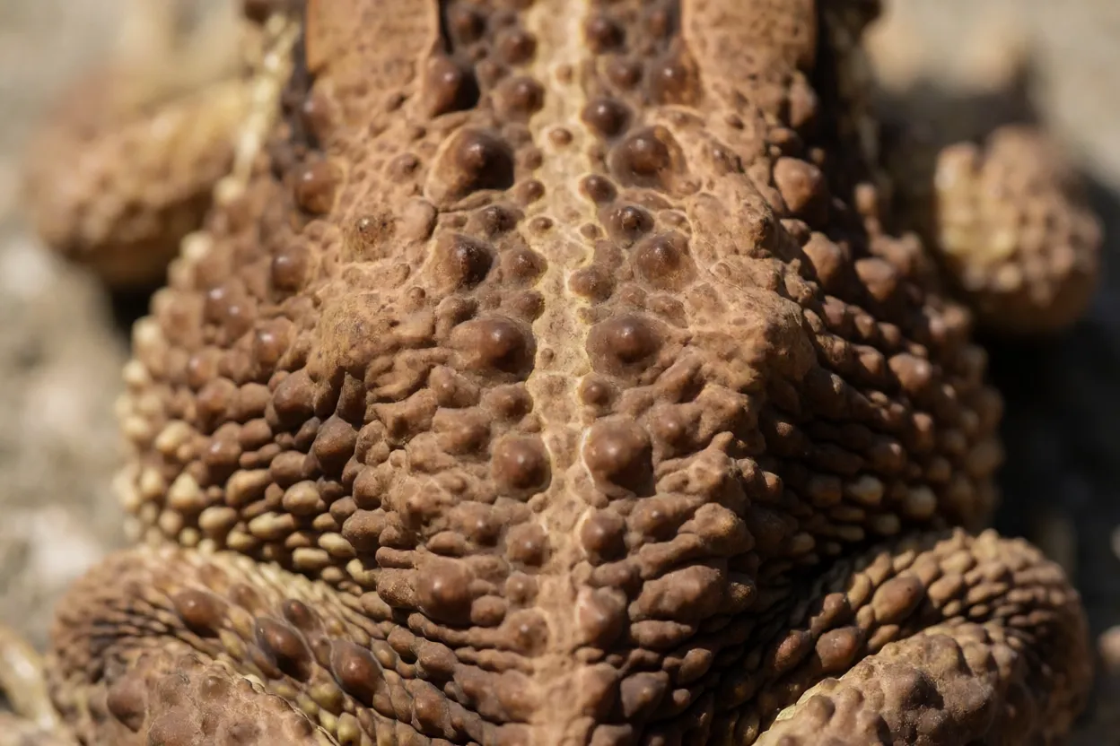 Detalhe da pele verrucosa do sapo-da-caatinga