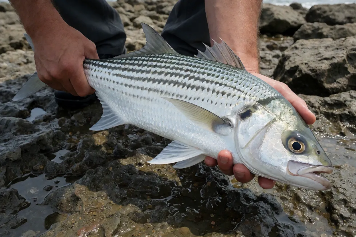 Sargo capturado na pesca de costão para soltura