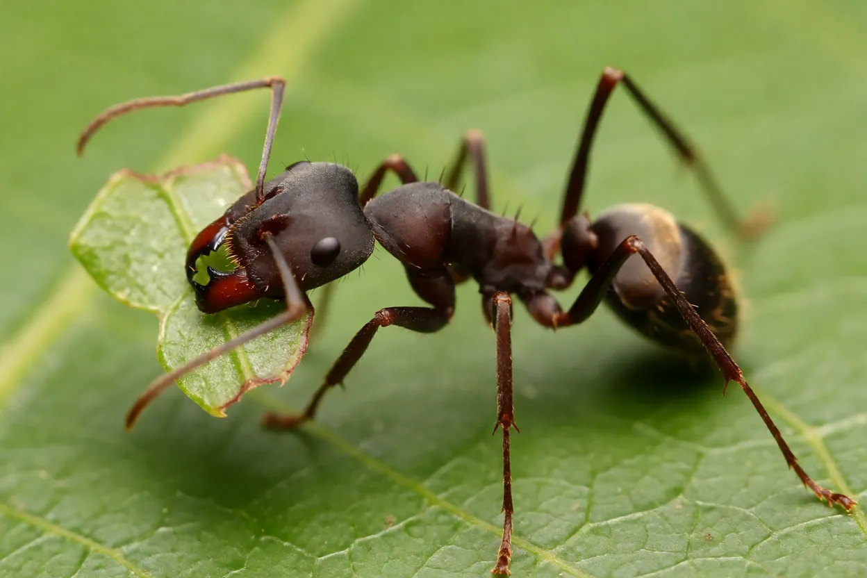 Saúva-preta carregando pedaço de folha em trilha
