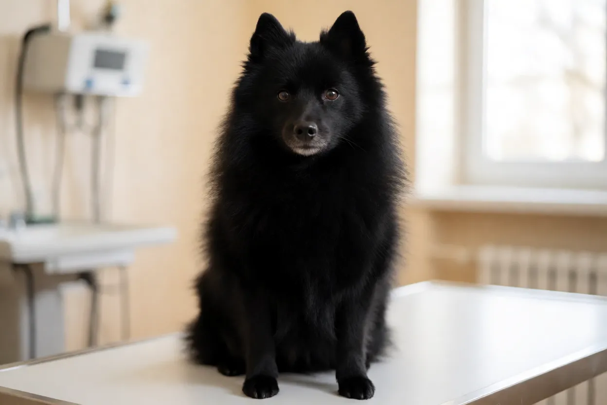 Schipperke: origem, personalidade, características e cuidados Schipperke em consulta veterinária