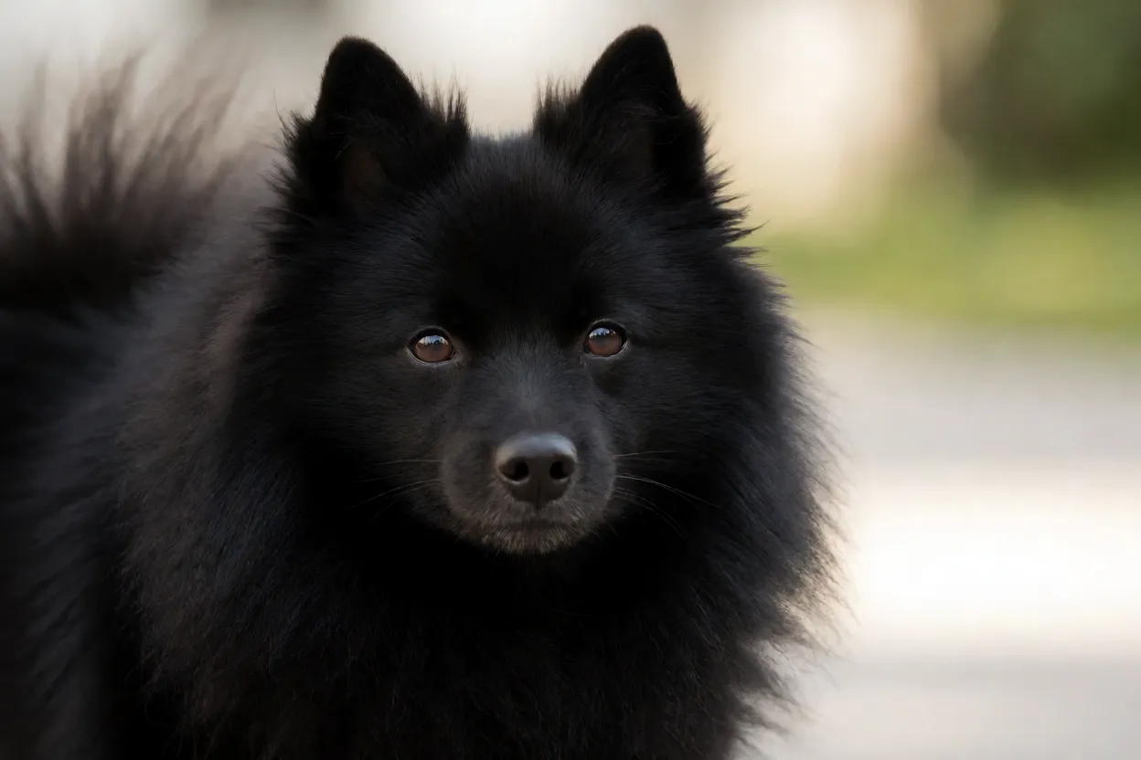 Schipperke: origem, personalidade, características e cuidados Detalhe da juba e pelagem dupla preta do Schipperke