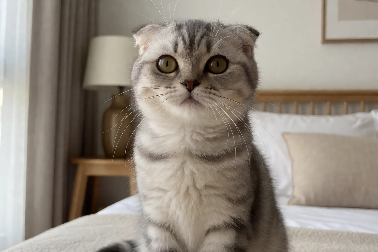 Filhote de Scottish Fold com criador respons&aacute;vel em ambiente dom&eacute;stico