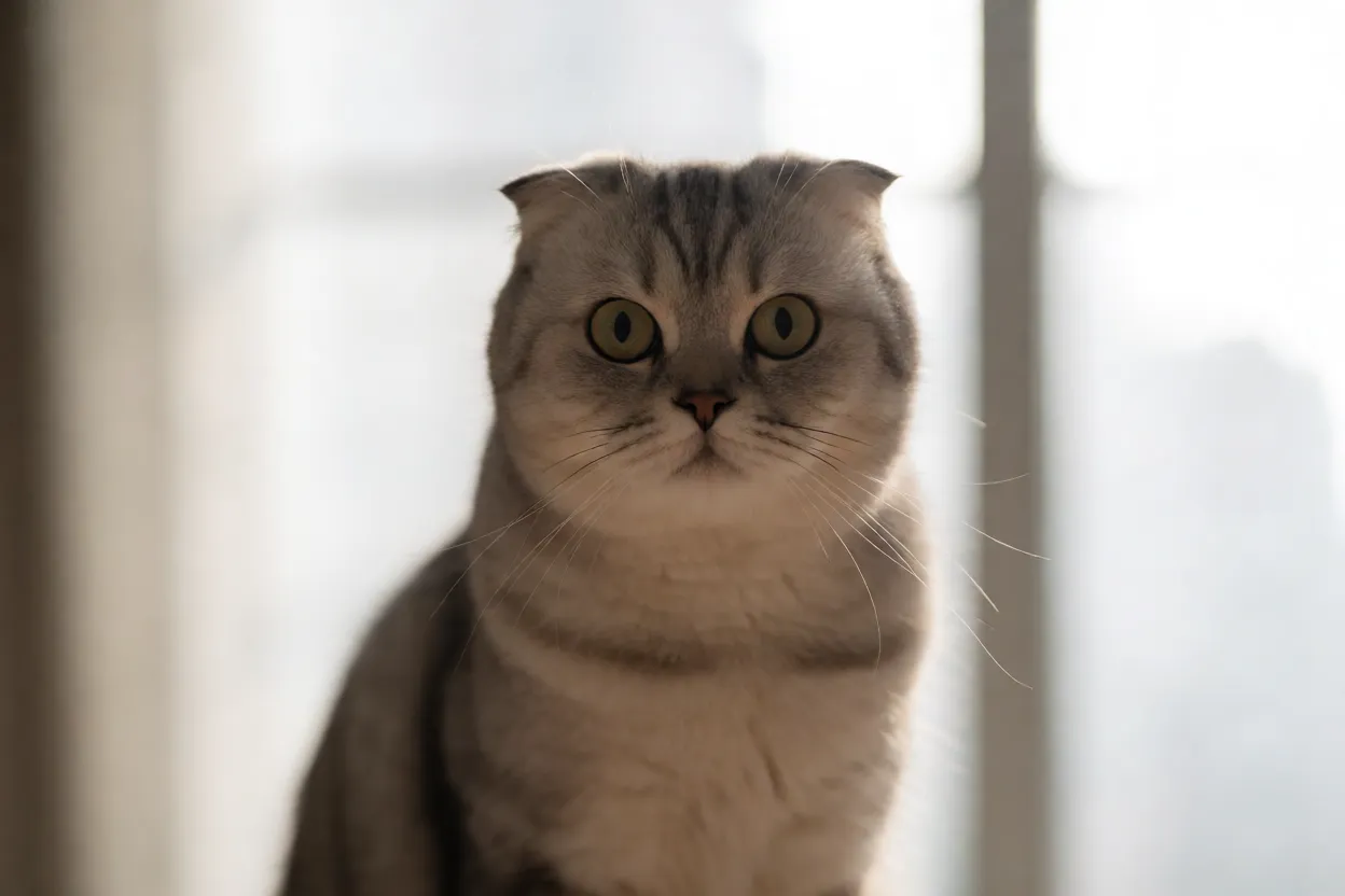 Retrato de Scottish Fold olhando para a c&acirc;mera