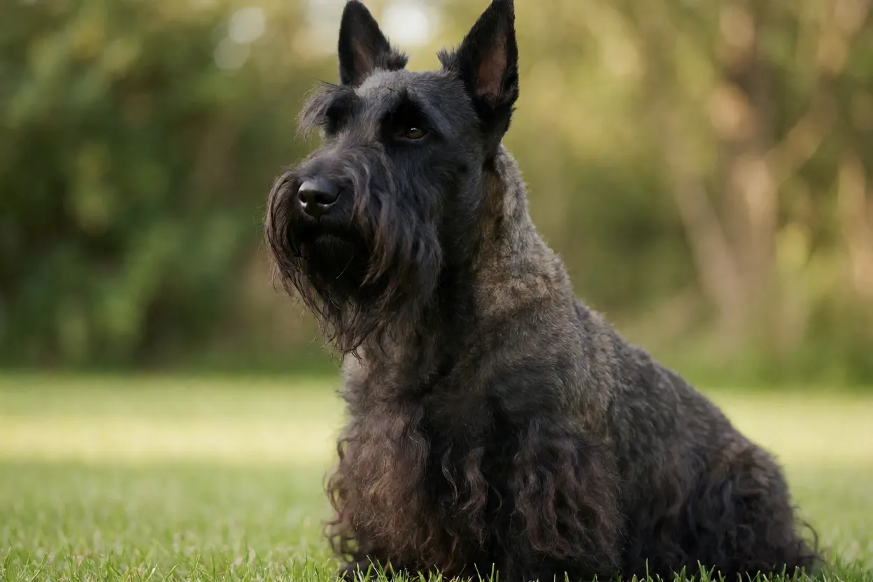 Scottish Terrier sentado com express&atilde;o s&eacute;ria e alerta
