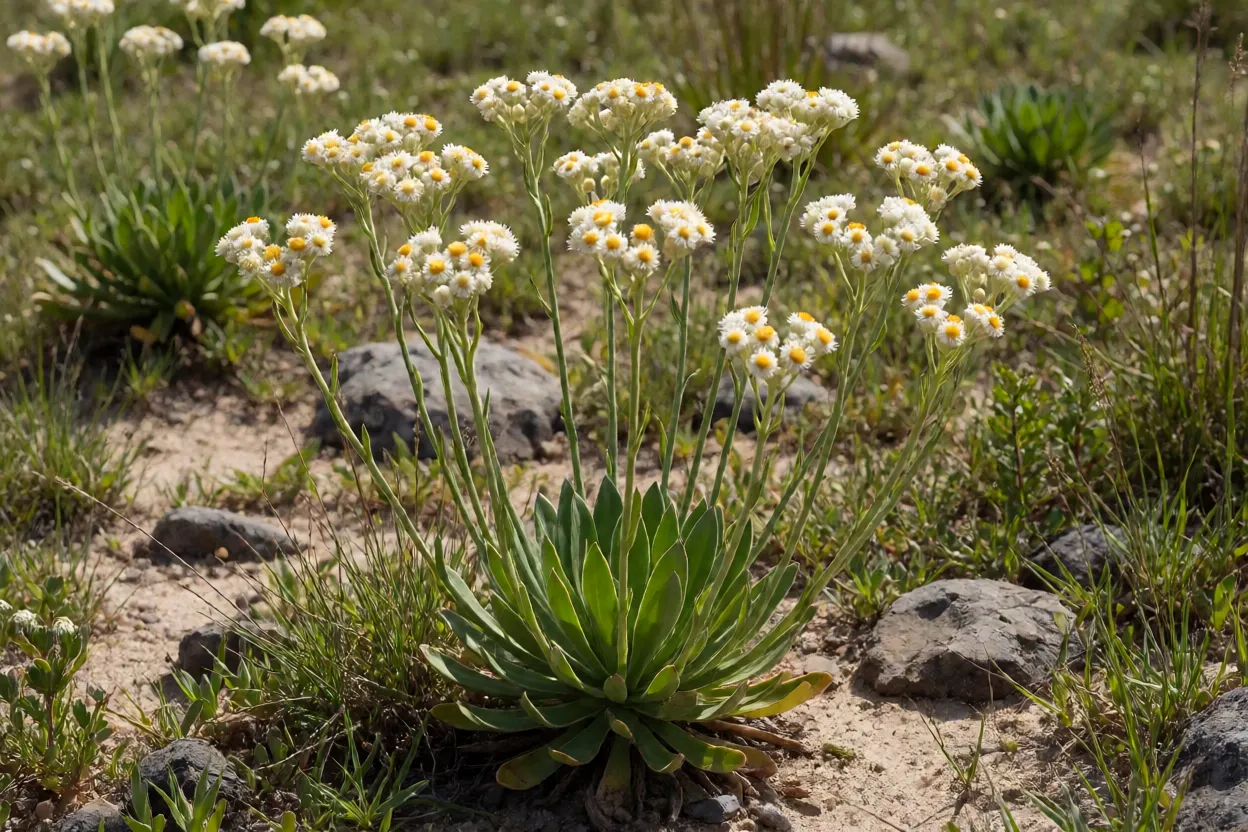 Sempre-viva Syngonanthus nitens adulta em solo arenoso sob sol pleno