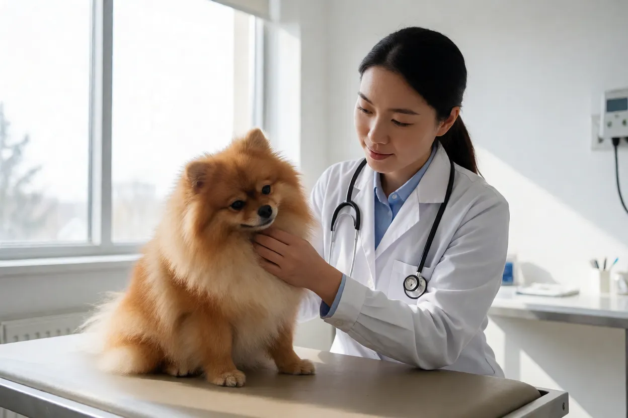 Spitz Alemão: tamanhos, personalidade e como cuidar do lulu-da-pomerânia Lulu da Pomerânia saudável em exame veterinário