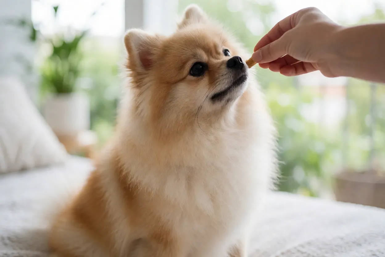 Spitz Alemão: tamanhos, personalidade e como cuidar do lulu-da-pomerânia Treinamento positivo com Lulu da Pomerânia e petisco