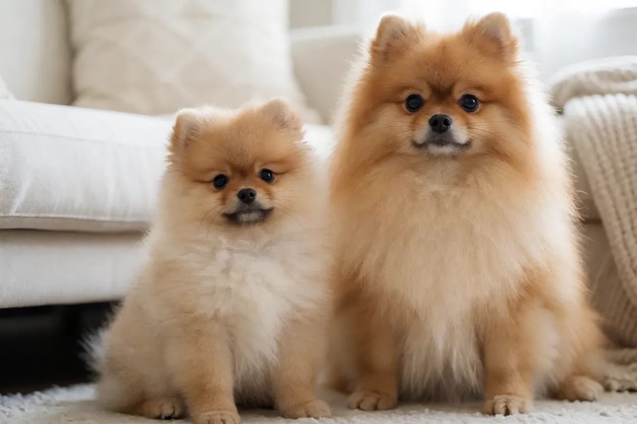 Spitz Alemão: tamanhos, personalidade e como cuidar do lulu-da-pomerânia Filhote de Lulu da Pomerânia saudável com a mãe