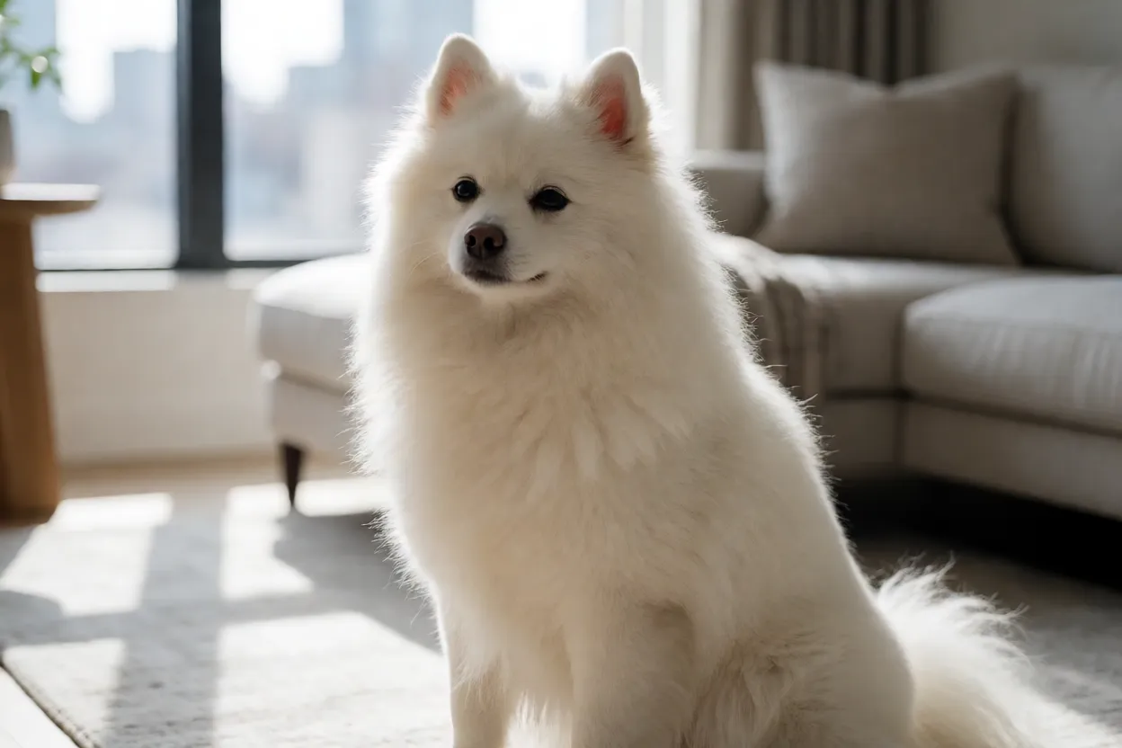 Spitz japon&ecirc;s confort&aacute;vel em apartamento moderno