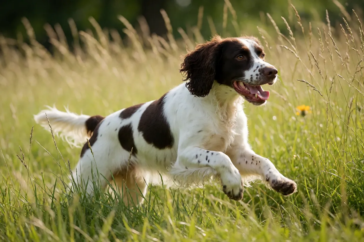Springer Spaniel de linha de campo em a&ccedil;&atilde;o de ca&ccedil;a