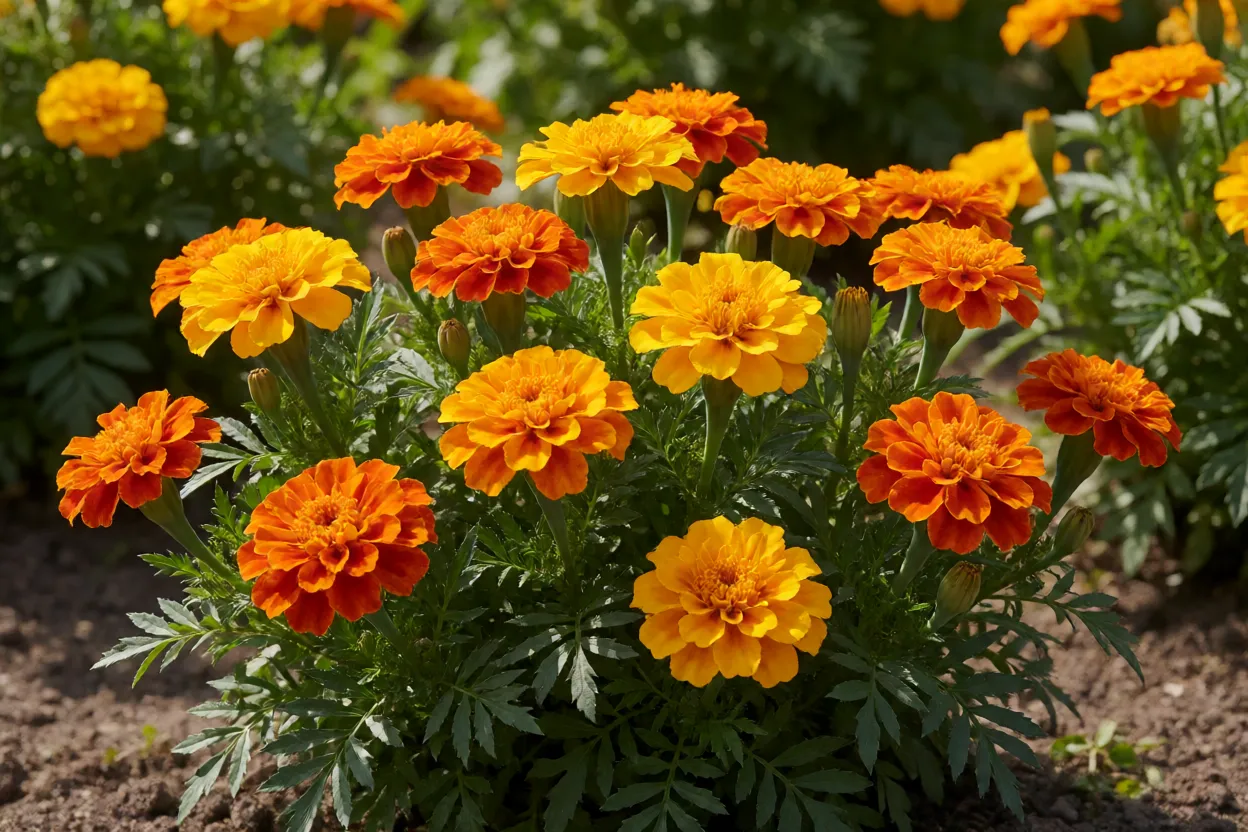Tabela visual de cuidados com tagete no jardim