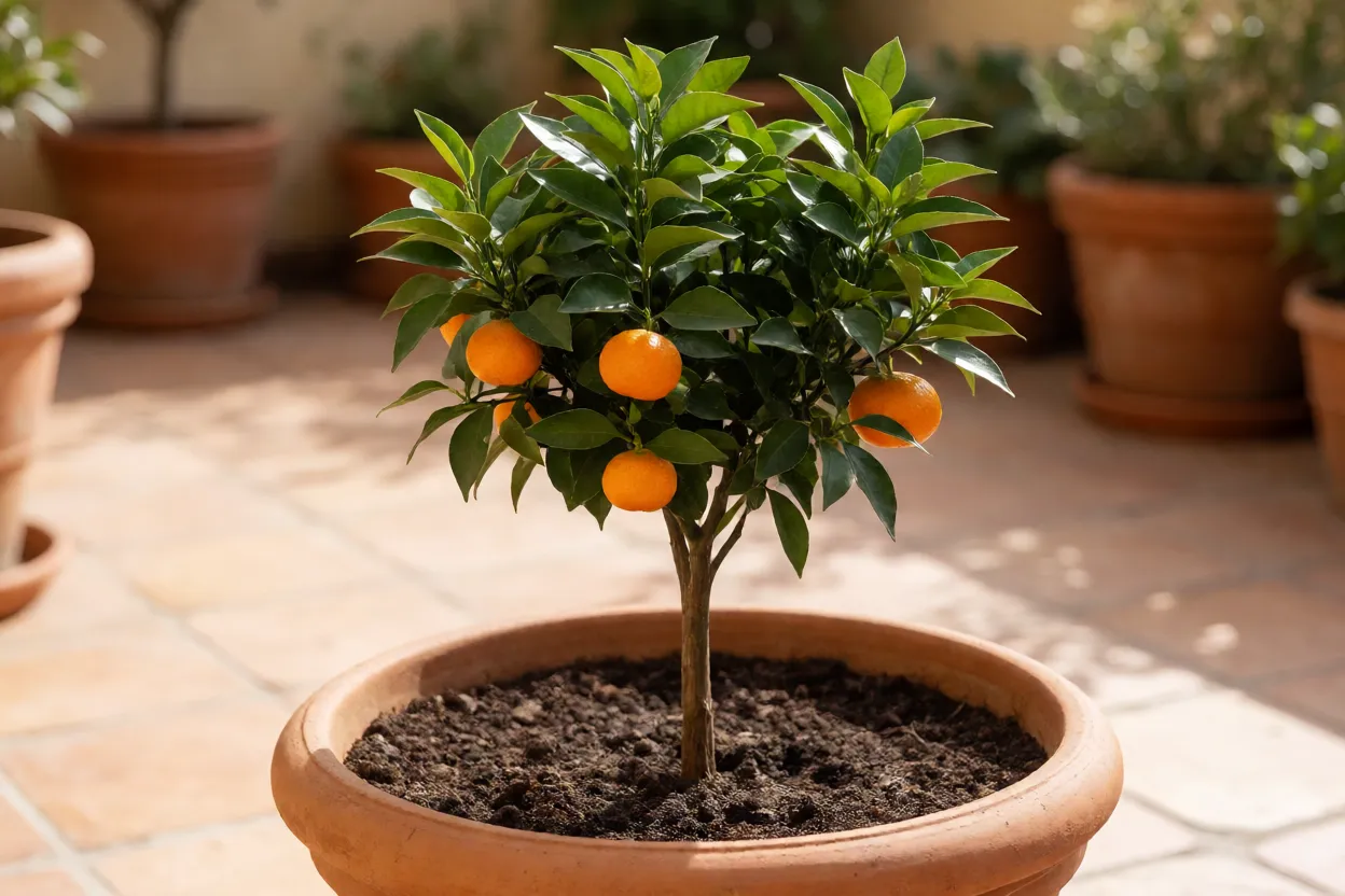Muda enxertada de tangerineira em vaso grande