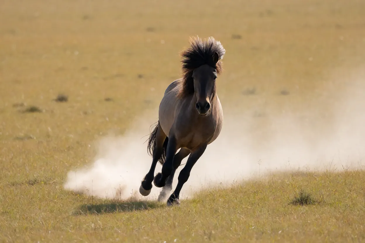 Cavalo Tarpan a galope na estepe