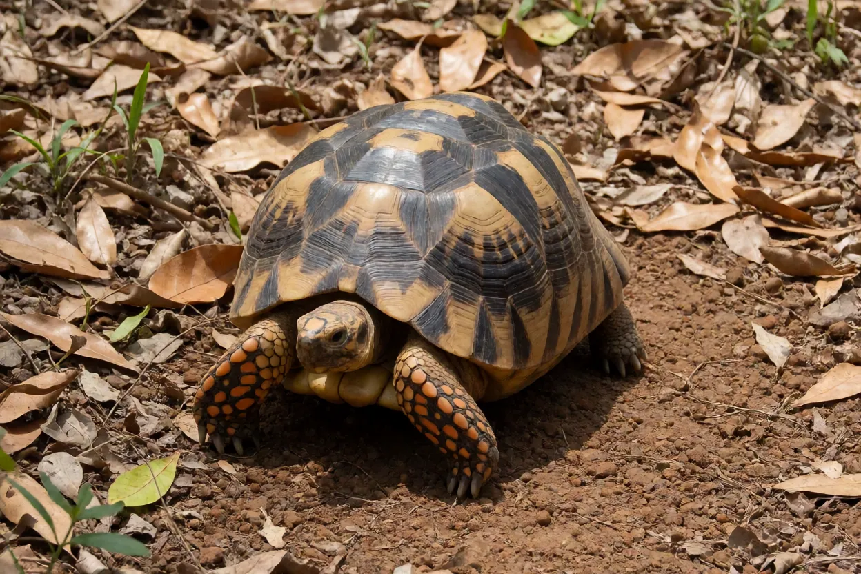 Tartaruga-terrestre adulta jabuti-piranga de corpo inteiro em habitat natural