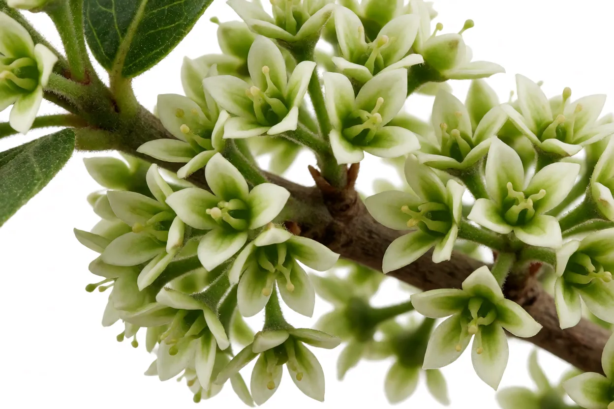 Flores pequenas branco-esverdeadas da Taun no ramo