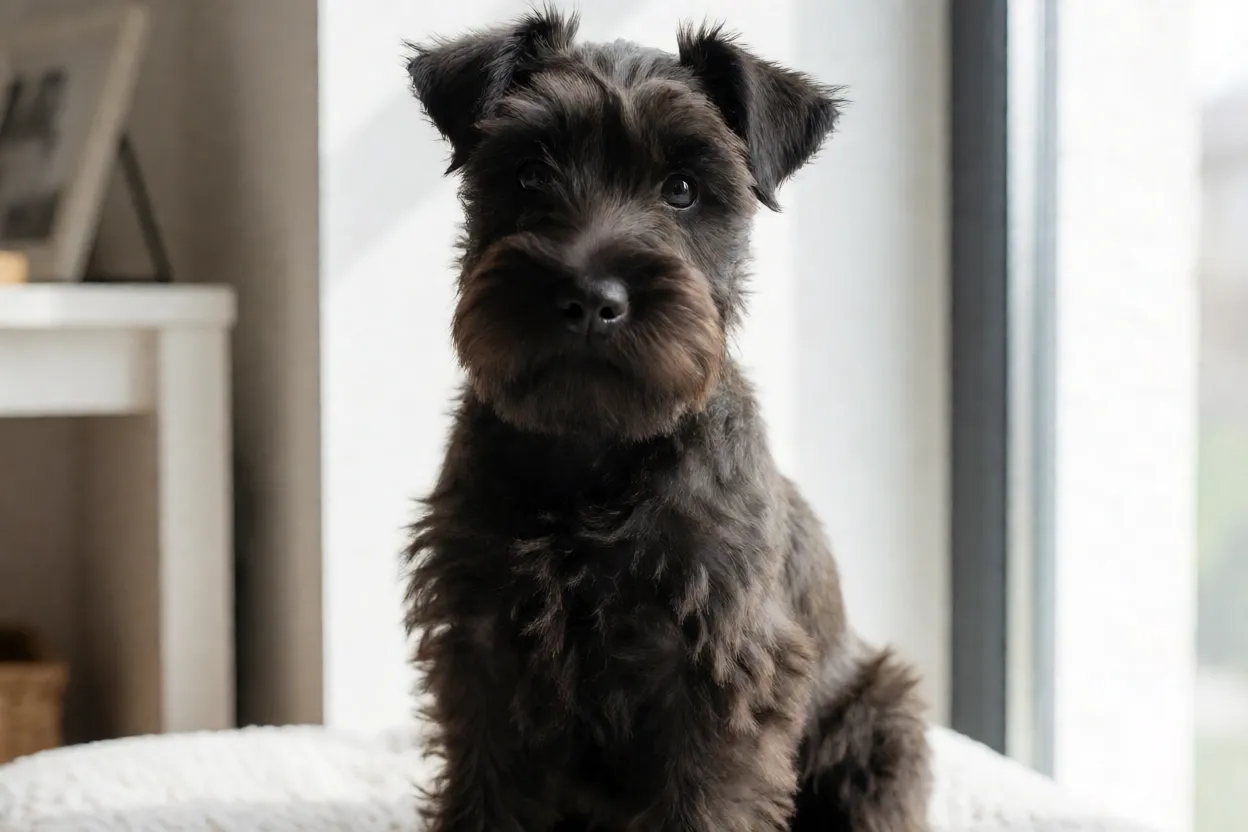 Filhote de Terrier Checo com pelagem ainda escura