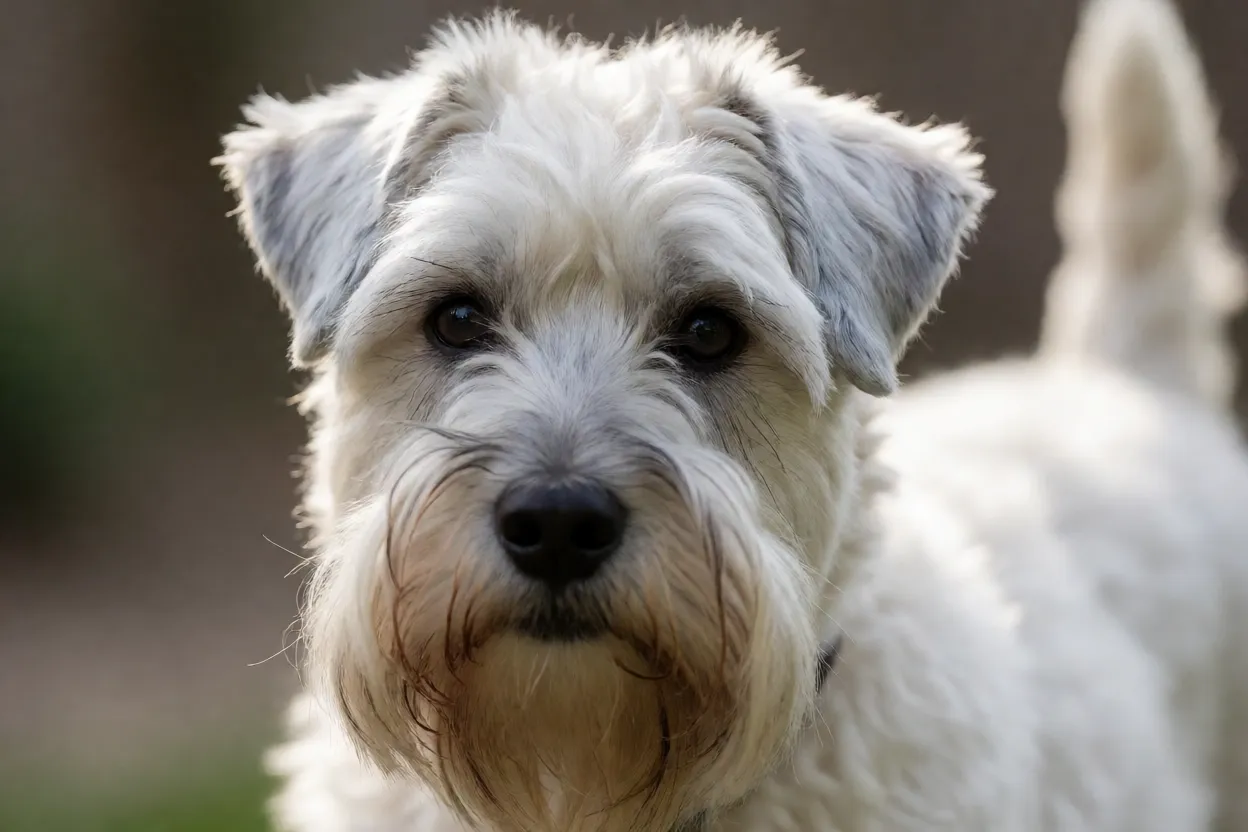 Retrato de um Terrier Checo jovem com barba densa e express&atilde;o atenta