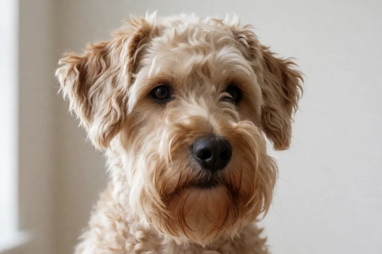 Detalhe da pelagem sedosa e barba de um Terrier Checo rec&eacute;m-tosado