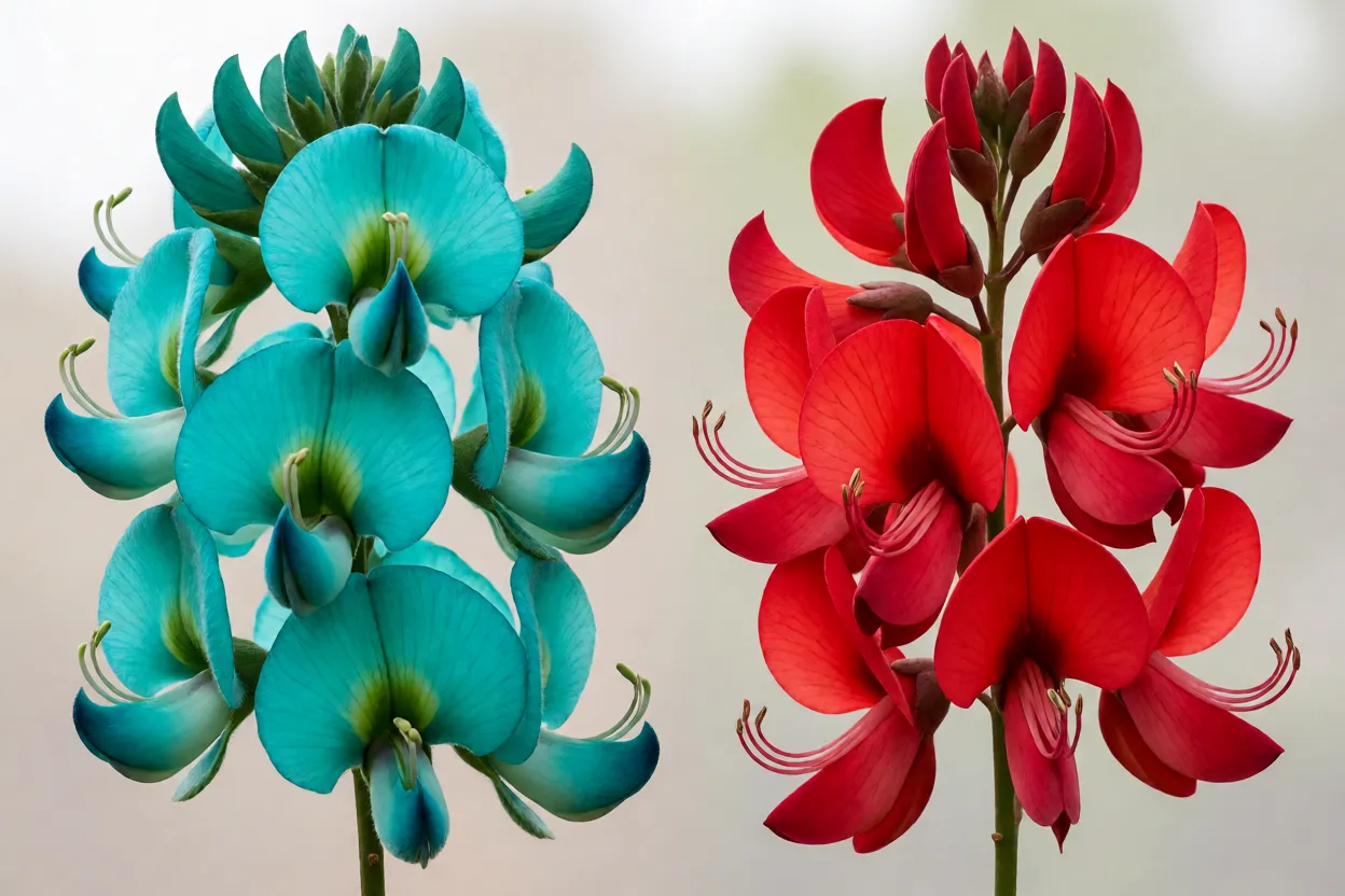 Compara&ccedil;&atilde;o visual entre trepadeira-jade azul e outras jades