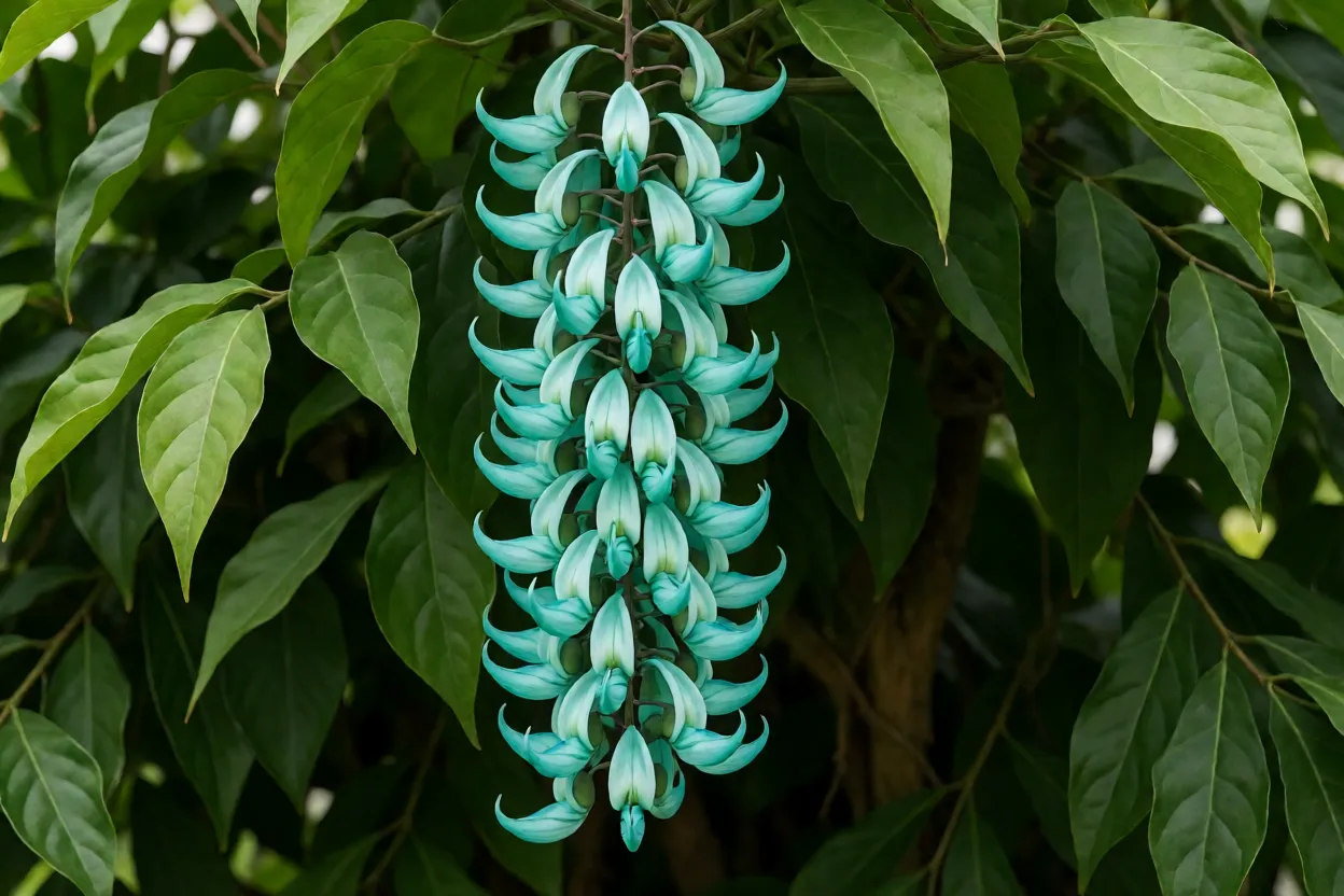Cacho longo de flores jade da Strongylodon macrobotrys