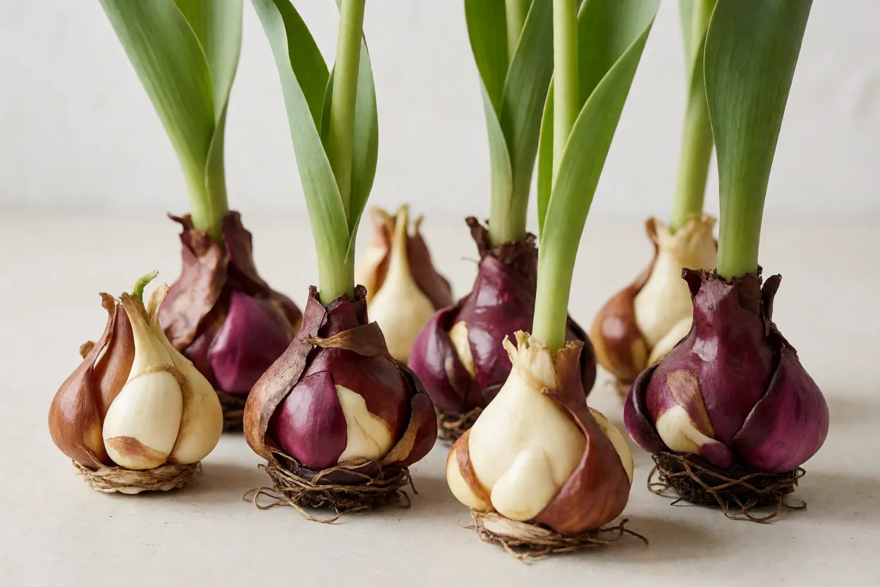 Bulbos de tulipa com bulbilhos laterais separados para propaga&ccedil;&atilde;o
