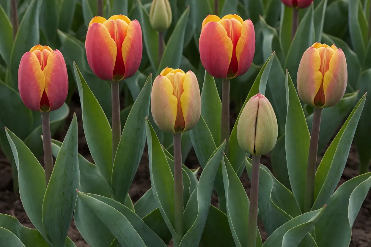 Tulipa em diferentes est&aacute;gios de abertura mostrando forma de ta&ccedil;a