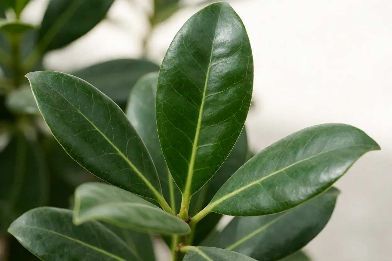 Folhas coriáceas e brilhantes do uxi-liso
