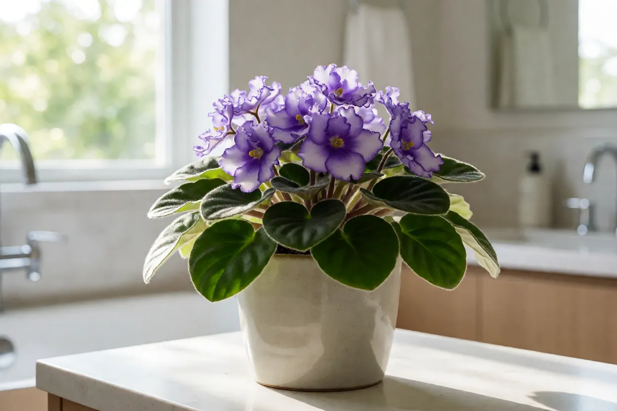 Violeta-africana em ambiente interno &uacute;mido