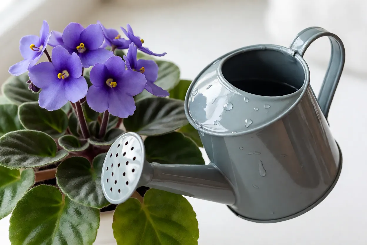 Violeta: tipos, cores, características e como cuidar das violetas floridas Adubo líquido sendo diluído para violeta-africana