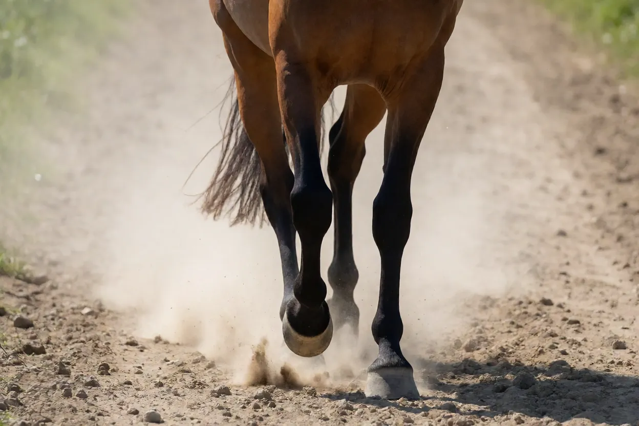 Cavalo Walkaloosa em andamento running walk na trilha