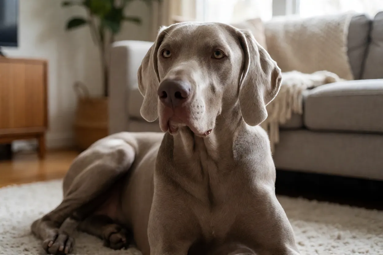 Weimaraner descansando ap&oacute;s atividades