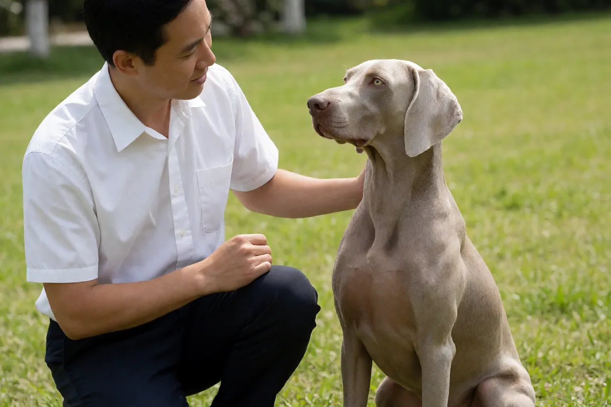 Weimaraner durante treinamento de obedi&ecirc;ncia