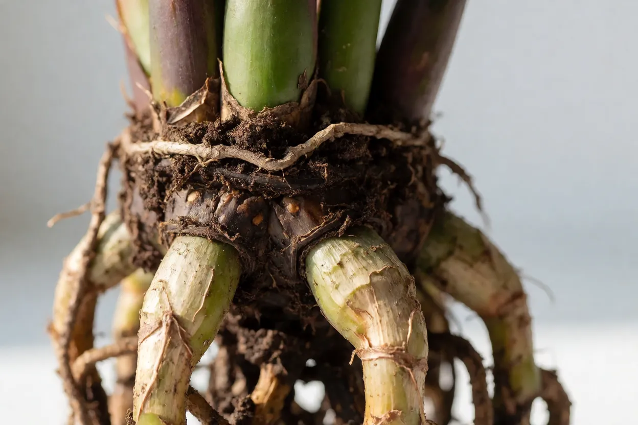 Rizomas tuberosos e raízes carnudas da Zamioculcas